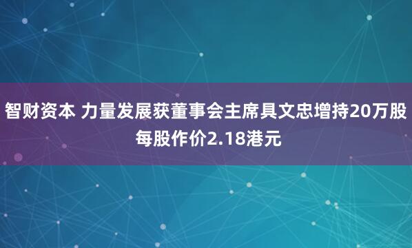 智财资本 力量发展获董事会主席具文忠增持20万股 每股作价2.18港元